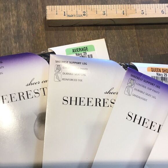 ￼ pantyhose, sheer caress, vintage, queen short and average.  Navy ￼￼taupe   And - Picture 3 of 6